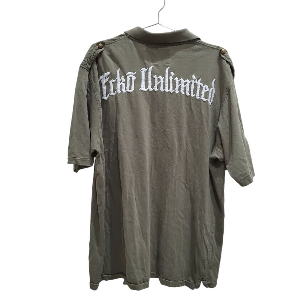 Rare Y2K Ecko Unlimited Polo Shirt Mens XL Military Patch Rhino green Embroidery - Picture 3 of 9